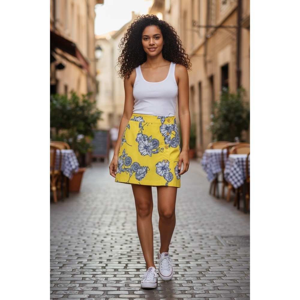 EP New York Women Yellow Floral Golf Skort Side Button Sz 6 Sports Leisure